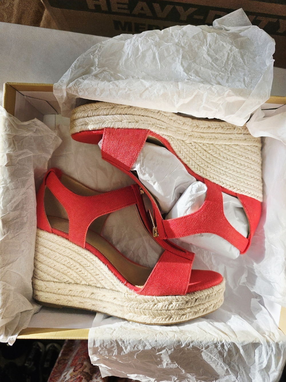 Michael Kors Berkley Mid Wedge Canvas Sandal In Spiced Coral Size 8.5M - Picture 7 of 9